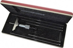 Starrett - 0 to 6" Range, 6 Rod, Mechanical Depth Micrometer - Ratchet Stop Thimble, 2-1/2" Base Length, 0.01mm Graduation, 1/8" Rod Diam - USA Tool & Supply