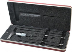 Starrett - 0 to 3" Range, 3 Rod, Satin Chrome Finish Mechanical Depth Micrometer - Ratchet Stop Thimble, 2" Base Length, 0.01mm Graduation, 5/32" Rod Diam - USA Tool & Supply