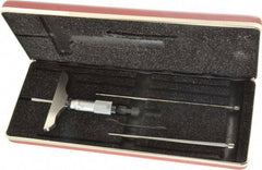 Starrett - 0 to 3" Range, 3 Rod, Satin Chrome Finish Mechanical Depth Micrometer - Ratchet Stop Thimble, 3" Base Length, 0.01mm Graduation, 5/32" Rod Diam - USA Tool & Supply