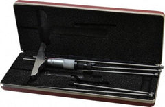 Starrett - 0 to 6" Range, 6 Rod, Satin Chrome Finish Mechanical Depth Micrometer - Ratchet Stop Thimble, 3" Base Length, 0.01mm Graduation, 5/32" Rod Diam - USA Tool & Supply
