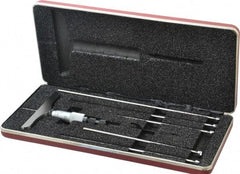 Starrett - 0 to 6" Range, 6 Rod, Satin Chrome Finish Mechanical Depth Micrometer - Ratchet Stop Thimble, 4" Base Length, 0.01mm Graduation, 5/32" Rod Diam - USA Tool & Supply