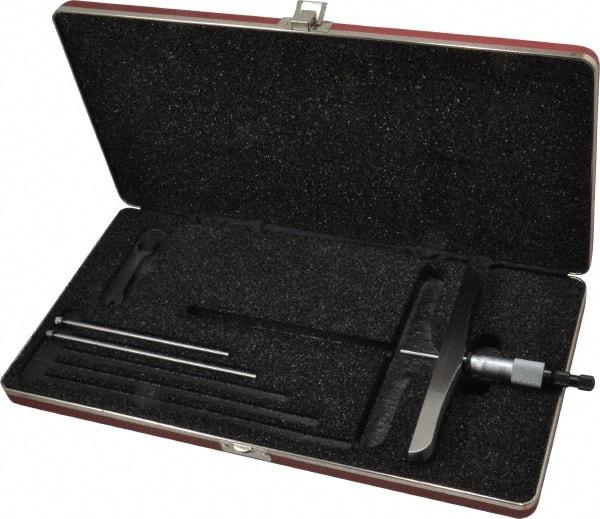 Starrett - 0 to 3" Range, 3 Rod, Satin Chrome Finish Mechanical Depth Micrometer - Ratchet Stop Thimble, 6" Base Length, 0.01mm Graduation, 5/32" Rod Diam - USA Tool & Supply