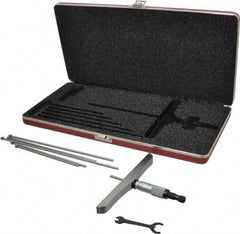 Starrett - 0 to 6" Range, 6 Rod, Satin Chrome Finish Mechanical Depth Micrometer - Ratchet Stop Thimble, 6" Base Length, 0.01mm Graduation, 5/32" Rod Diam - USA Tool & Supply