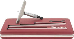 Starrett - 0 to 6" Range, 6 Rod, Mechanical Depth Micrometer - Ratchet Stop Thimble, 4" Base Length, 0.01mm Graduation, 1/8" Rod Diam - USA Tool & Supply