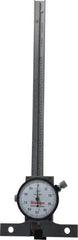 Starrett - 0 to 6 Inch Range, Stainless Steel, White Dial Depth Gage - 0.001 Inch Graduation, 0.001 Inch Accuracy, 2-3/4 Inch Base Measuring Length - USA Tool & Supply