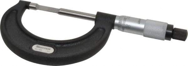 Starrett - 0" to 1" Mechanical Satin Chrome Coated Blade Micrometer - 0.001" Graduation, 1/32" Blade Thickness, Speeder Thimble - USA Tool & Supply