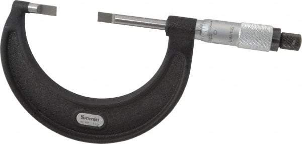 Starrett - 1" to 2" Mechanical Satin Chrome Coated Blade Micrometer - 0.001" Graduation, 1/32" Blade Thickness, Speeder Thimble - USA Tool & Supply