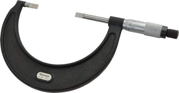 Starrett - 2" to 3" Mechanical Satin Chrome Coated Blade Micrometer - 0.001" Graduation, 1/32" Blade Thickness, Speeder Thimble - USA Tool & Supply