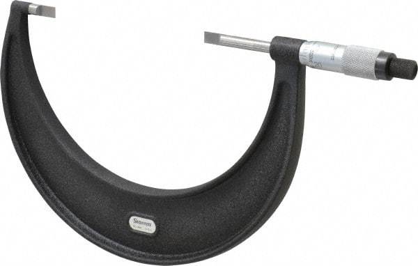 Starrett - 4" to 5" Mechanical Satin Chrome Coated Blade Micrometer - 0.001" Graduation, 1/32" Blade Thickness, Speeder Thimble - USA Tool & Supply