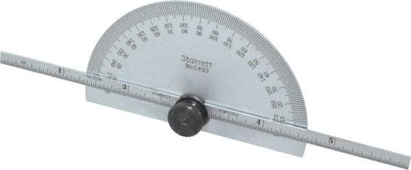 Starrett - 0 to 6 Inch Rule Measurement Range, 0 to 180° Angle Measurement Range, Half Round Head Protractor and Depth Gage - 1° Angle Graduation, 1/64; 1/32 Inch Rule Graduation - USA Tool & Supply