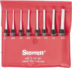 Starrett - 8 Piece, 1/16 to 5/16", Pin Punch Set - Round Shank, Comes in Vinyl Pouch - USA Tool & Supply