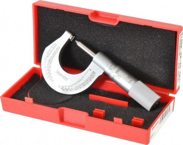 Starrett - 0 to 1" Range, Mechanical Screw Thread Micrometer - Plain Thimble, 0.001" Graduation, 0.004mm Accuracy - USA Tool & Supply