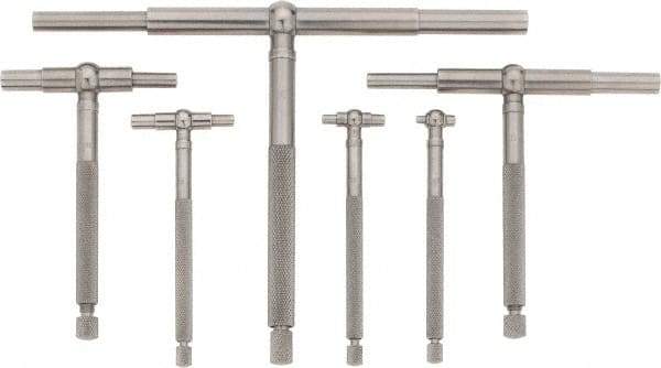 Starrett - 6 Piece, 5/16 to 6 Inch, Polished Steel Finish, Telescoping Gage Set - 2-3/8 and 3-1/4 Inch Long Handles, Includes Case - USA Tool & Supply