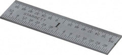 Starrett - 2" Long, 1/64, 1/32, 1/16, 1/8" Graduation, Rigid Spring Steel Rule - 4R Graduation Style, 1/2" Wide, Silver, Satin Chrome Finish - USA Tool & Supply