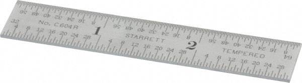 Starrett - 3" Long, 1/64, 1/32, 1/16, 1/8" Graduation, Rigid Spring Steel Rule - 4R Graduation Style, 9/16" Wide, Silver, Satin Chrome Finish - USA Tool & Supply