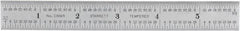Starrett - 6" Long, 1/64, 1/32, 1/16, 1/8" Graduation, Rigid Spring Steel Rule - 4R Graduation Style, 3/4" Wide, Silver, Satin Chrome Finish - USA Tool & Supply