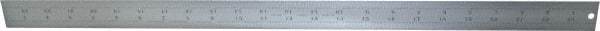 Starrett - 24" Long, 1/64, 1/32, 1/16, 1/8" Graduation, Rigid Spring Steel Rule - 4R Graduation Style, 1-1/4" Wide, Silver, Satin Chrome Finish - USA Tool & Supply