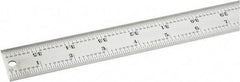 Starrett - 36" Long, 1/64, 1/32, 1/16, 1/8" Graduation, Rigid Spring Steel Rule - 4R Graduation Style, 1-1/4" Wide, Silver, Satin Chrome Finish - USA Tool & Supply