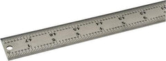 Starrett - 48" Long, 1/64, 1/32, 1/16, 1/8" Graduation, Rigid Spring Steel Rule - 4R Graduation Style, 1-1/4" Wide, Silver, Satin Chrome Finish - USA Tool & Supply