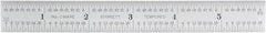 Starrett - 6" Long, 1/64, 1/32, 1/16, 1/8" Graduation, Rigid Spring Steel Rule - 4R Graduation Style, 3/4" Wide, Silver, Satin Chrome Finish - USA Tool & Supply