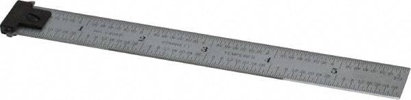 Starrett - 6" Long, 1/64, 1/32, 1/16, 1/8" Graduation, Rigid Spring Steel Rule - 4R Graduation Style, 3/4" Wide, Silver, Satin Chrome Finish - USA Tool & Supply