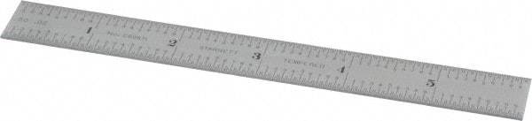 Starrett - 6" Long, 1/50, 1/10" Graduation, Rigid Spring Steel Rule - 6R Graduation Style, 3/4" Wide, Silver, Satin Chrome Finish - USA Tool & Supply