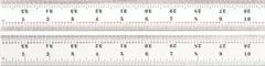 Starrett - 36" Long, 1/100, 1/64, 1/32, 1/16" Graduation, Rigid Spring Steel Rule - 7R Graduation Style, 1-1/4" Wide, Silver, Satin Chrome Finish - USA Tool & Supply