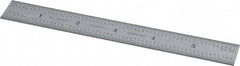 Starrett - 6" Long, 1/100, 1/64, 1/50, 1/32" Graduation, Rigid Spring Steel Rule - 16R Graduation Style, 3/4" Wide, Silver, Satin Chrome Finish - USA Tool & Supply