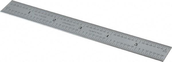 Starrett - 6" Long, 1/64, 1/32" Decimal Equivalency Table Graduation, Flexible Spring Steel Rule - 10R Graduation Style, 3/4" Wide, Silver, Satin Chrome Finish - USA Tool & Supply