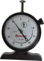 Starrett - 0 to 1/2 Inch Range, White Dial Depth Gage - 0.0005 Inch Graduation, 2-1/2 Inch Base Measuring Length - USA Tool & Supply