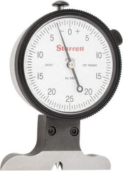 Starrett - 0 to 1/8 Inch Range, Ground Steel, White Dial Depth Gage - 0.0005 Inch Graduation, 0.001 Inch Accuracy, 2-1/2 Inch Base Measuring Length - USA Tool & Supply