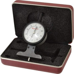 Starrett - 0 to 3 Inch Range, Ground Steel, White Dial Depth Gage - 0.001 Inch Graduation, 2-1/2 Inch Base Measuring Length - USA Tool & Supply