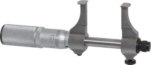 Starrett - 1/2 to 1-1/2 Inch Inside Measurement, Satin Chrome Finish, Mechanical Groove Micrometer - 0.001 Inch Graduation, 0.0002 Inch Accuracy, 5/64 Inch Groove Depth, Friction Thimble, Includes Lock Screw - USA Tool & Supply