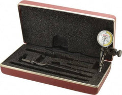 Starrett - 4 Piece, 0" to 0.03" Measuring Range, 15/16" Dial Diam, 0-15-0 Dial Reading, White & Yellow Dial Test Indicator Kit - 5/32" Contact Point Length, 3mm Ball Diam, 0.0005" Dial Graduation - USA Tool & Supply