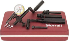 Starrett - 11 Piece, 0" to 0.03" Measuring Range, 15/16" Dial Diam, 0-15-0 Dial Reading, White & Yellow Dial Test Indicator Kit - 5/32" Contact Point Length, 0.9, 1.6 & 3mm Ball Diam, 0.0005" Dial Graduation - USA Tool & Supply