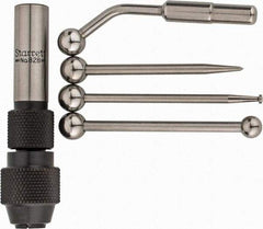 Starrett - Single End, Center Finder Set Mechanical - 0.25 Inch Head Diameter, Ball, Conical, Disc Head Type, Includes 4 Attachments, Case, Holder, 4 Pieces - USA Tool & Supply