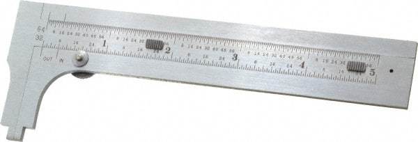 Starrett - 0 to 4-3/4" Stainless Steel Vernier Caliper - 1/64 & 1/32" Graduation, 1-3/8" Jaw Depth, 0.005" Accuracy, Includes Inside Diameter, Outside Diameter - USA Tool & Supply
