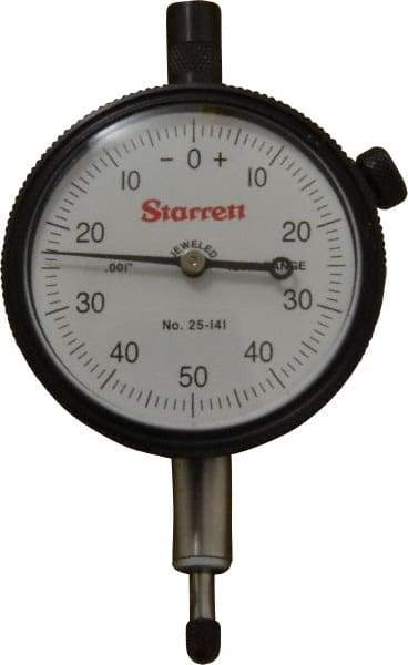 Starrett - 1/4" Range, 0-50-0 Dial Reading, 0.001" Graduation Dial Drop Indicator - 2-1/4" Dial, 0.1" Range per Revolution, Revolution Counter - USA Tool & Supply