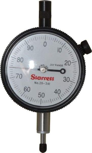 Starrett - 1/4" Range, 0-100 Dial Reading, 0.001" Graduation Dial Drop Indicator - 2-1/4" Dial, 0.1" Range per Revolution, Revolution Counter - USA Tool & Supply