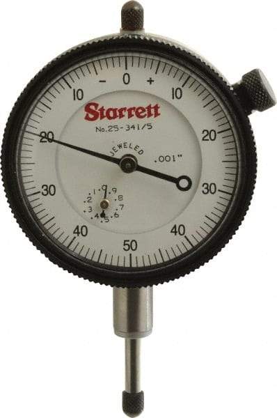 Starrett - 1/2" Range, 0-50-0 Dial Reading, 0.001" Graduation Dial Drop Indicator - 2-1/4" Dial, 0.1" Range per Revolution, Revolution Counter - USA Tool & Supply