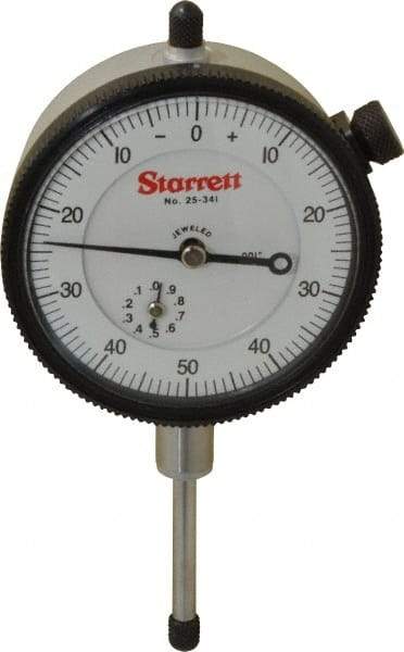 Starrett - 1" Range, 0-50-0 Dial Reading, 0.001" Graduation Dial Drop Indicator - 2-1/4" Dial, 0.1" Range per Revolution, Revolution Counter - USA Tool & Supply