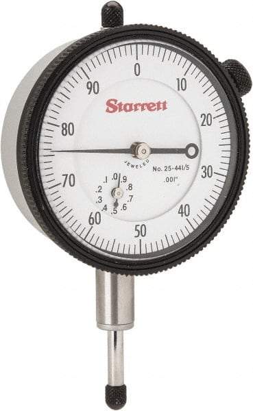 Starrett - 1/2" Range, 0-100 Dial Reading, 0.001" Graduation Dial Drop Indicator - 2-1/4" Dial, 0.1" Range per Revolution, Revolution Counter - USA Tool & Supply
