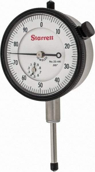 Starrett - 1" Range, 0-100 Dial Reading, 0.001" Graduation Dial Drop Indicator - 2-1/4" Dial, 0.1" Range per Revolution, Revolution Counter - USA Tool & Supply