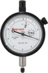 Starrett - 0.2" Range, 0-5-0 Dial Reading, 0.0001" Graduation Dial Drop Indicator - 2-1/4" Dial, 0.01" Range per Revolution, Revolution Counter - USA Tool & Supply