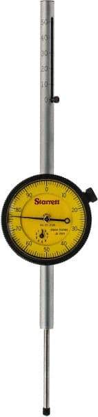 Starrett - 50mm Range, 0-100 Dial Reading, 0.01mm Graduation Dial Drop Indicator - 2-1/4" Dial, 0.0394" Range per Revolution, Revolution Counter - USA Tool & Supply