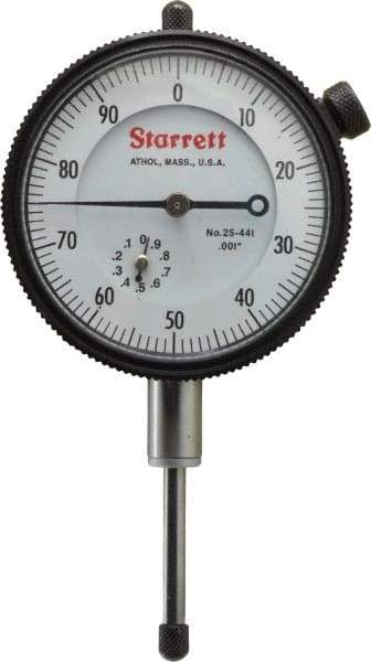 Starrett - 1" Range, 0-100 Dial Reading, 0.001" Graduation Dial Drop Indicator - 2-1/4" Dial, 0.1" Range per Revolution - USA Tool & Supply