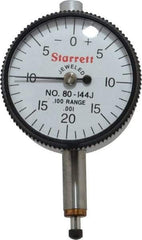 Starrett - 0.1" Range, 0-20-0 Dial Reading, 0.001" Graduation Dial Drop Indicator - 1-1/4" Dial, 0.04" Range per Revolution, Revolution Counter - USA Tool & Supply