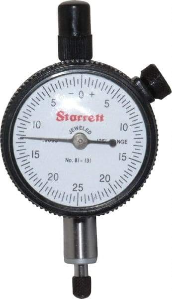 Starrett - 1/8" Range, 0-25-0 Dial Reading, 0.0005" Graduation Dial Drop Indicator - 1-11/16" Dial, 0.05" Range per Revolution, Revolution Counter - USA Tool & Supply