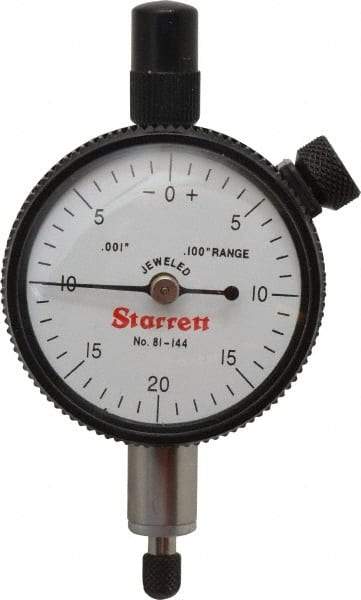 Starrett - 0.1" Range, 0-20-0 Dial Reading, 0.001" Graduation Dial Drop Indicator - 1-11/16" Dial, 0.04" Range per Revolution, Revolution Counter - USA Tool & Supply