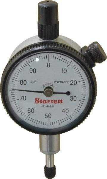 Starrett - 1/4" Range, 0-100 Dial Reading, 0.001" Graduation Dial Drop Indicator - 1-11/16" Dial, 0.1" Range per Revolution, Revolution Counter - USA Tool & Supply